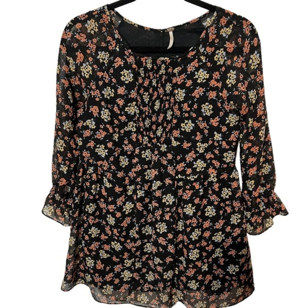 Free People 3/4 Sleeve Floral Blouse Size 2